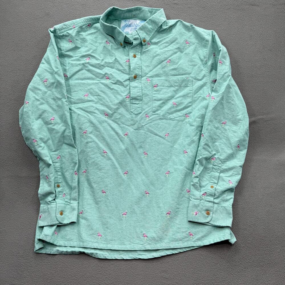Chubbies Shirt Mens 2XL Green Flamingo Embroidered Long Sleeve Cotton Casual